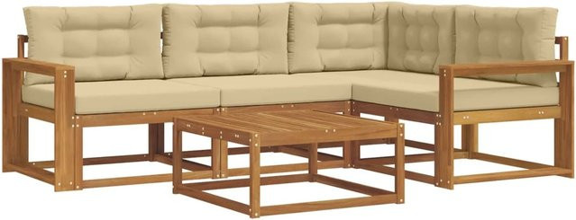 vidaXL Outdoor-Sofagarnitur 5-teilig aus Akazienholz mit Kissen in Natur und Beige - Bild 1