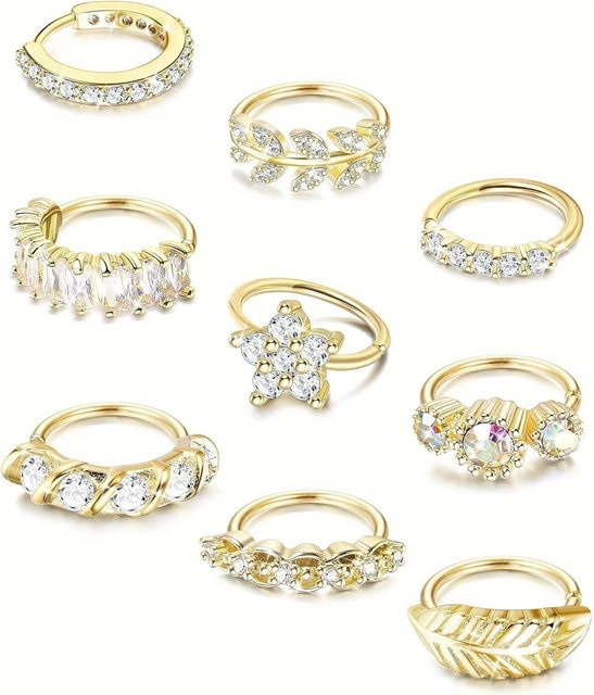 Bobisty Piercing Hoop Edelstahl, Zirkonia, Gold, Blatt Blume - Bild 1