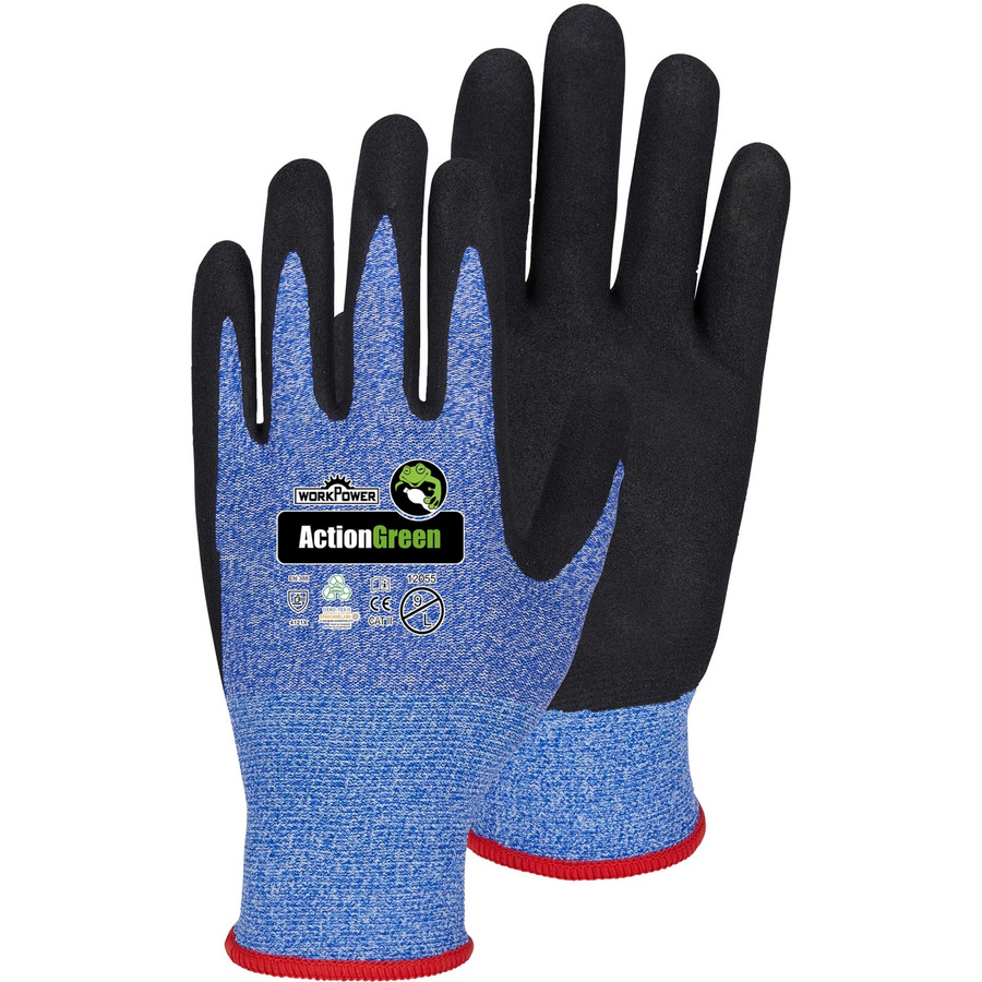 Workpower Action Green Handschuhe 12055 Dunkelblau-meliert-Schwarz Gr. 9 mit Nitrilbeschichtung und EN 388 Schutzstandard - Bild 2