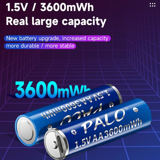 PALO AA Lithium-Ionen-Akku 1,5 V mit USB-Anschluss, 3600 mWh, wiederaufladbare LR6 Akkus in Blau - Bild 1