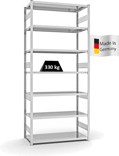 PROREGAL Fachbodenregal Stecksystem T-Profil Heavy-Duty Grundregal, 7 Ebenen, Lichtgrau, H: 300 cm, B: 130 cm, T: 60 cm - Bild 1