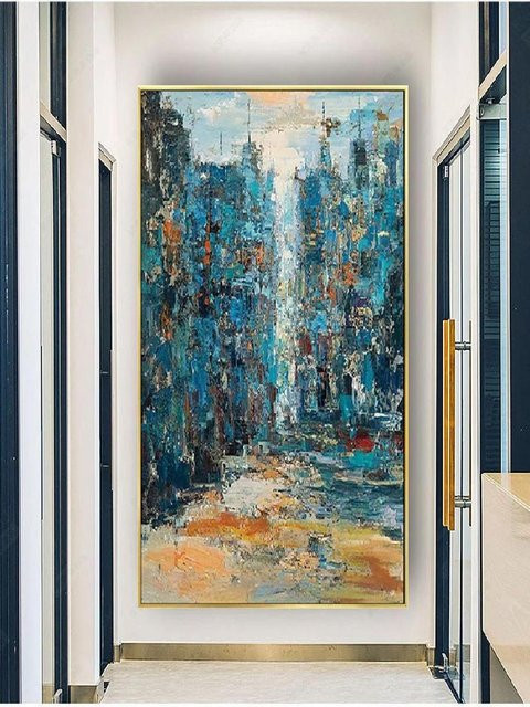 Abstraktes Ölgemälde von Potdemiel auf Leinwand, modernes Wandbild in Mehrfarbig, rechteckiges Design für deine Heimdekoration - Bild 1