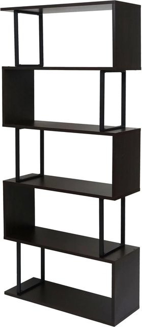 BERLINLODGE Bücherregal mit 3D-Struktur und 5 Ebenen in Dunkelbraun und Schwarz, H x B x T: 183 x 80 x 30 cm - Bild 1