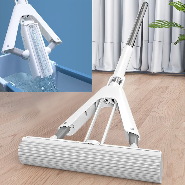 Willstar Squeeze Schwamm Mopp in Blau-Weiß zur Selbstentleerung für Holzböden, Wände und Decken - Bild 1