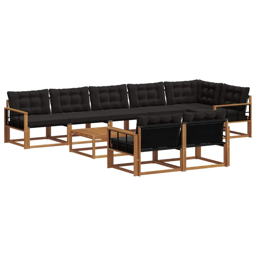 vidaXL Outdoor-Sofagarnitur 9-teilig aus Massivholz Akazie und Textilene in Schwarz und Natur mit Kissen - Bild 2