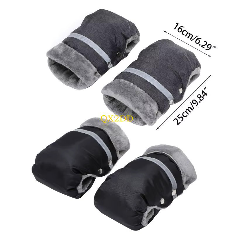 QX2D Winddichter Kinderwagen-Handwärmer mit Babywagen-Fäustlingen aus Fleece und Baumwolle in Schwarz - Bild 3