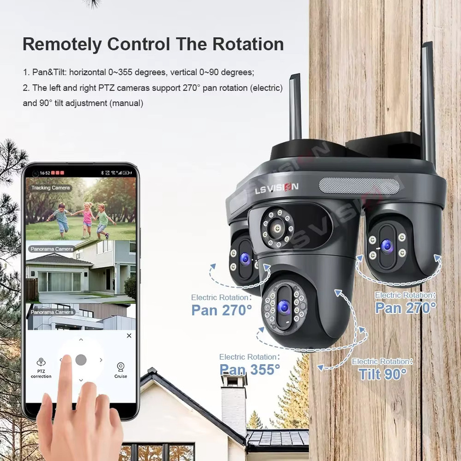 LS VISION 15MP WiFi IP Outdoor Überwachungskamera mit drei Objektiven, PTZ, 2-Wege-Audio und Auto-Tracking in Schwarz - Bild 3