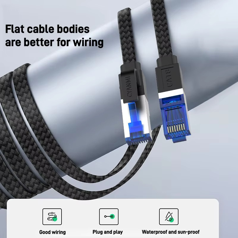 CYANMI Cat-8 Ethernet-Kabel, flaches Hochgeschwindigkeits-Netzwerkkabel mit 40 Gbit/s und 2000 MHz, geflochtenes RJ45-LAN-Kabel in Schwarz - Bild 4
