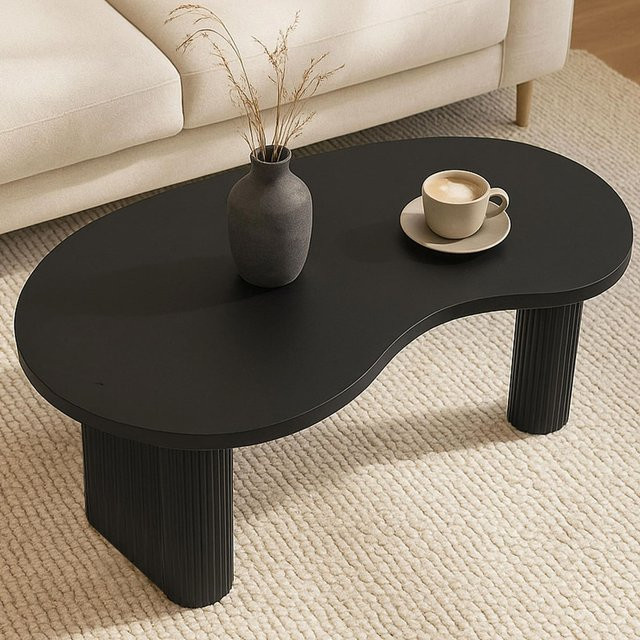 Couchtisch MCW-O29 in organischer ovaler Form, Beistelltisch aus Melamin Holz in Schwarz, H: 45 cm, B: 110 cm, T: 60 cm - Bild 1