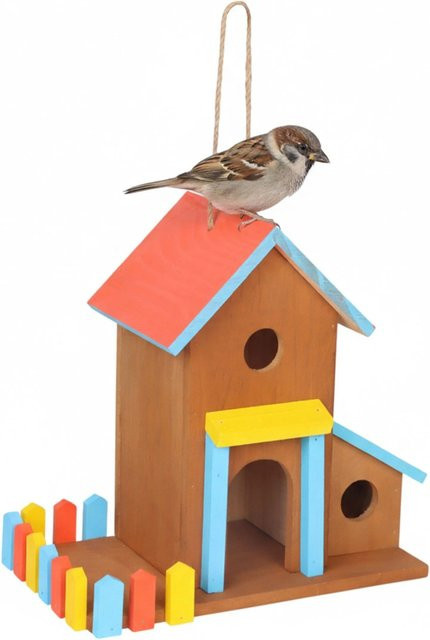 Relaxdays Vogelhaus aus Kiefernholz in Bunt zum Aufhängen, B/H/T: 30,5 x 32,5 x 19 cm - Bild 1