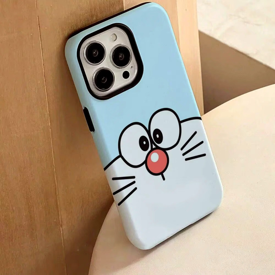 Anime Doraemon Handyhülle mit glänzender HD-Doppelschicht-Flüssigkeitsrückseite und Hartschale für iPhone 17 16 15 14 13 12 Pro Max Plus in Weiß und Blau - Bild 2