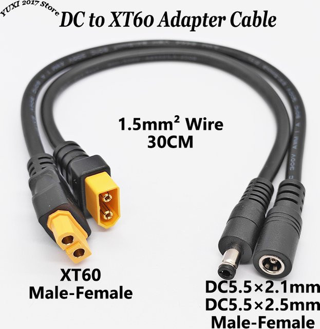 YuXi XT60 auf DC5521/5525 Netzkabel Adapter, schwarz, Länge: 30 cm - Bild 1