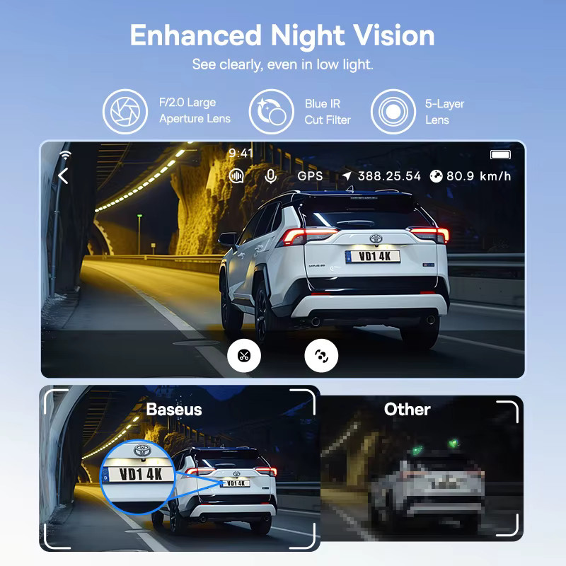 Baseus VD1 4K UHD Dash Cam mit GPS, Nachtsicht und ADAS Auto DVR in Schwarz - Bild 4