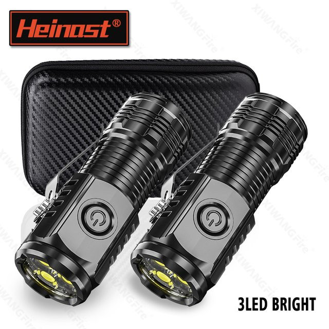 Heinast Mini-Taschenlampe mit 3 LED, wiederaufladbar, Schwarz, Metallgehäuse mit Stift-Clip für Outdoor und Notfall - Bild 1