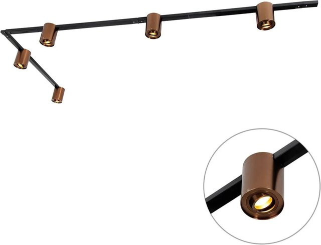 QAZQA Rondoo Up 1-Phasen Schienensystem mit 5 dimmbaren Spots in Dunkelbronze und Schwarz - Bild 1