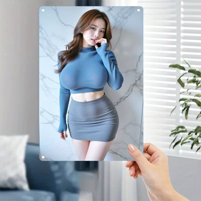 CIFBUY Metall-Wandkunst Elegante Frau mit abstraktem Marmor-Hintergrund in Mehrfarbig, modernes Porträt für deine Dekoration - Bild 2