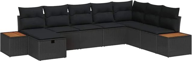 vidaXL 8-teiliges Garten-Sofa-Set in Schwarz aus Poly Rattan mit Kissen und Ottoman für Terrasse und Balkon - Bild 1