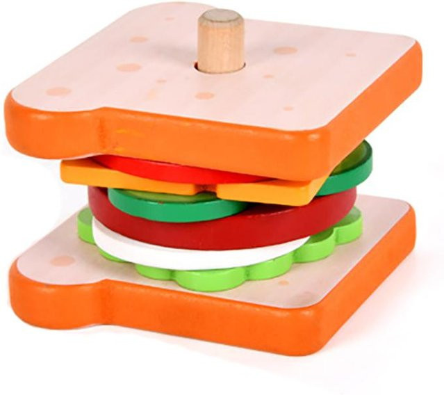 Kidsly Hamburger Sandwich Simulation Lebensmittel Matching Spiele, Holz Stapeln Spielzeug, ab 3 Jahre - Bild 1