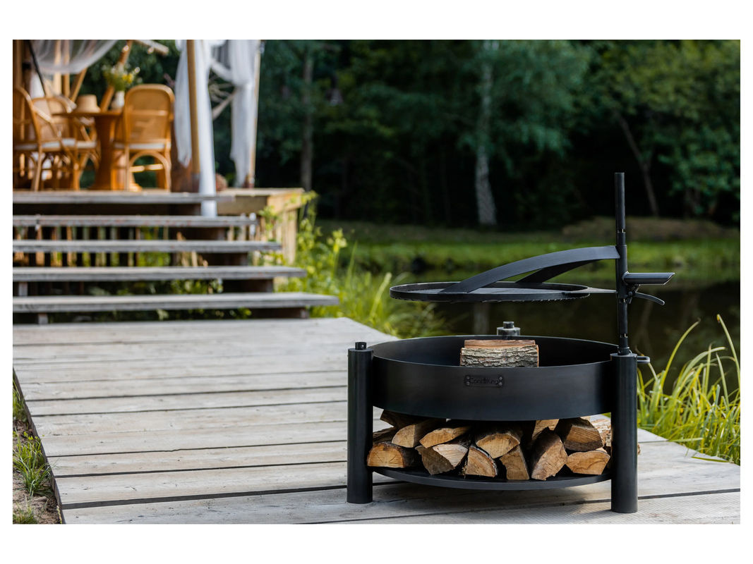 CookKing Feuerschale Montana X in Schwarz inklusive Holzlager und Zubehör, B/T/H: 88 x 88 x 110 cm - Bild 2