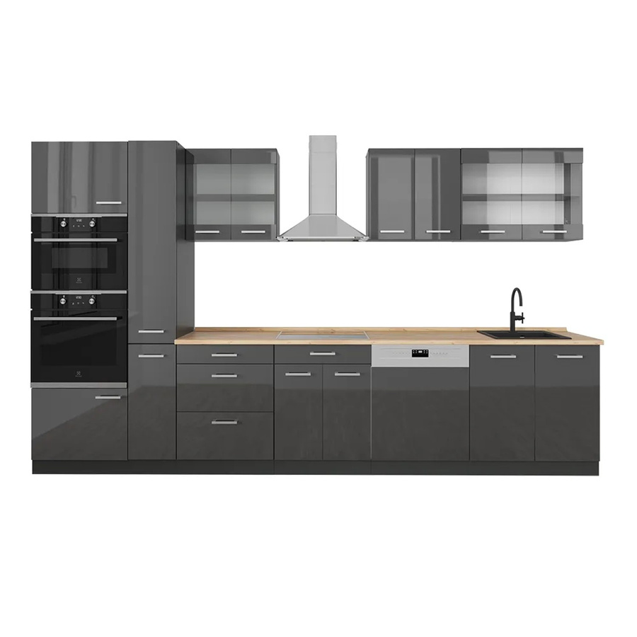 Vicco R-Line Küchenzeile Anthrazit Hochglanz und Eiche, Breite: 350 cm - Bild 2