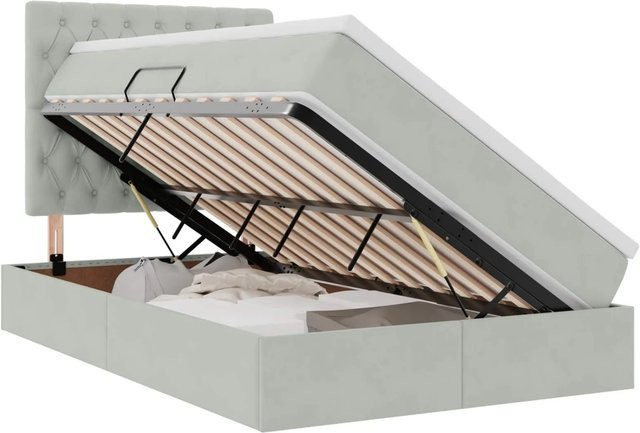 vidaXL Bett mit Stauraum und LED in Hellgrau aus Samt, B/T/H: 120 x 200 x 204 cm - Bild 1