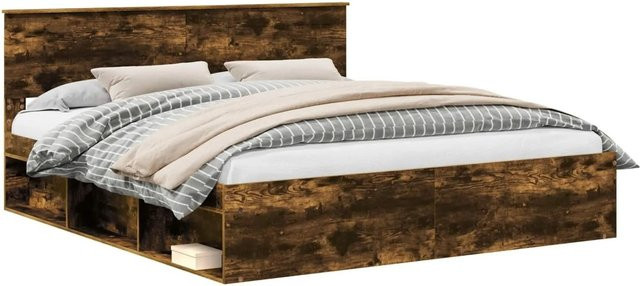 vidaXL Bettrahmen aus Holzwerkstoff in Raucheiche, Farbe Braun, B/T/H: 180 x 200 x 90 cm - Bild 1