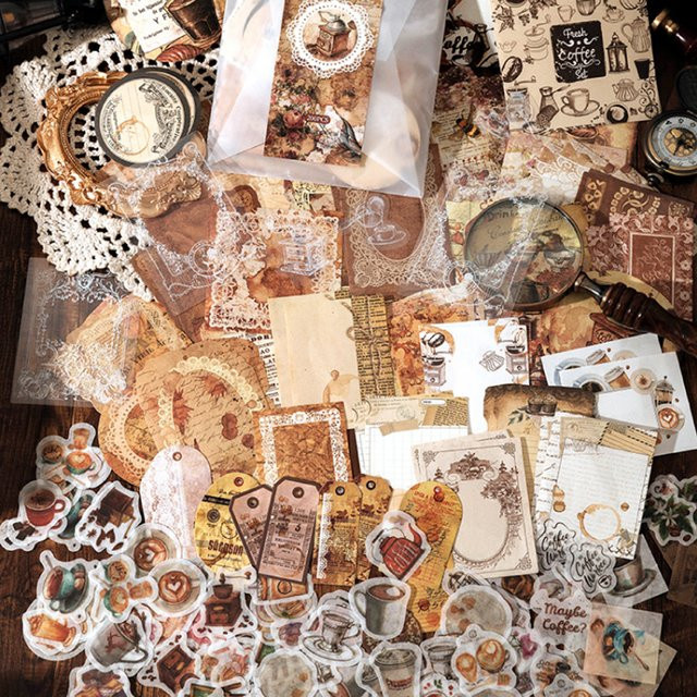 Vintage Scrapbooking-Material-Set in Braun mit Kaffeefleck-Optik und verbrannten Rändern für DIY-Dekorationen und Papieranhänger - Bild 1