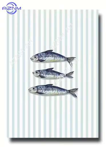 Potdemiel Leinwanddruck Poster Sardinen Blau Gestreift Moderne Küsten-Dekoration Sommer Wandkunst - Bild 2