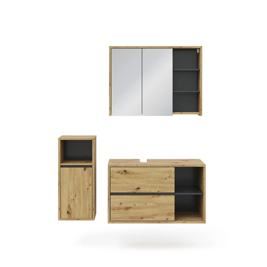Vicco Badmöbelset Viola in Eiche und Anthrazit, 3-teiliges modernes Badezimmer-Set bestehend aus Spiegelschrank, Waschtischunterschrank und Midischrank - Bild 3