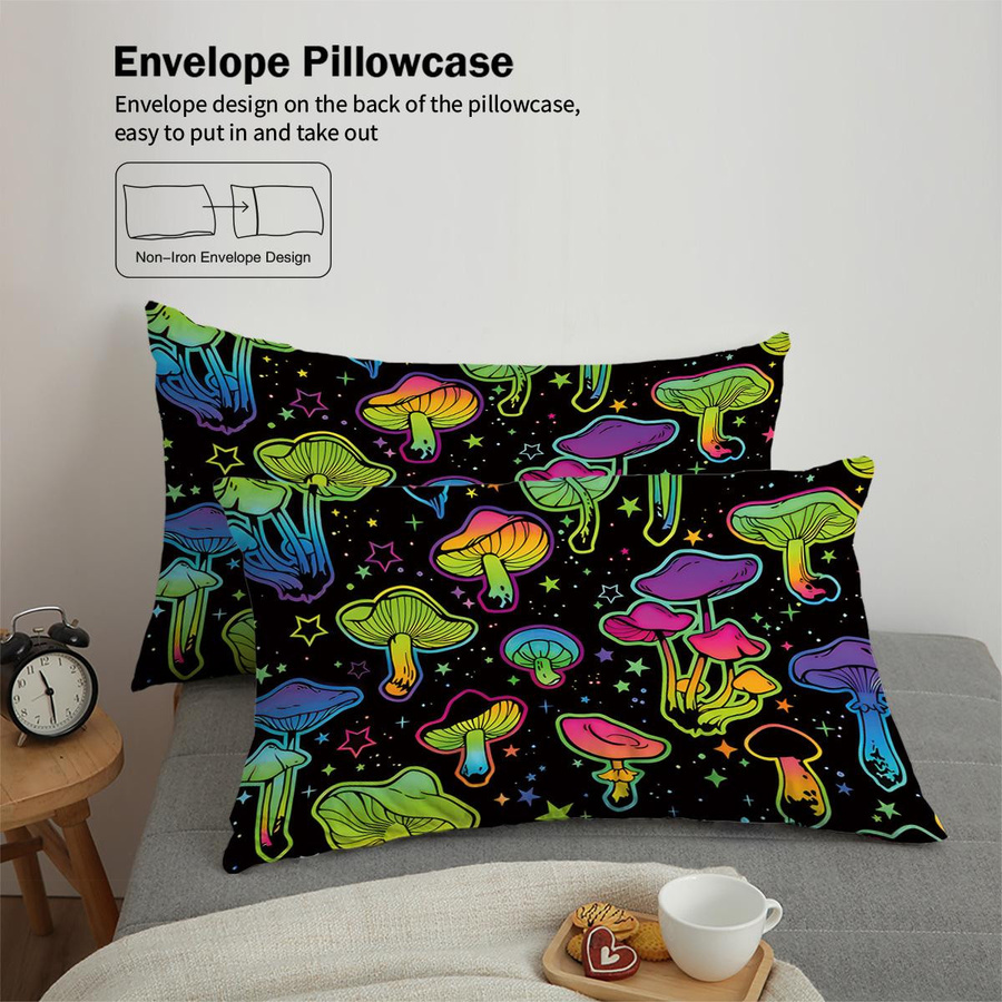 Tinika Chen 3-teiliges Bettwäsche-Set mit Pilzprint und Farbverlauf in Multicolor, Single Bettwäsche mit 1 Daunendeckenbezug und 2 Kissenbezügen, B/H: 135 x 200 cm - Bild 4
