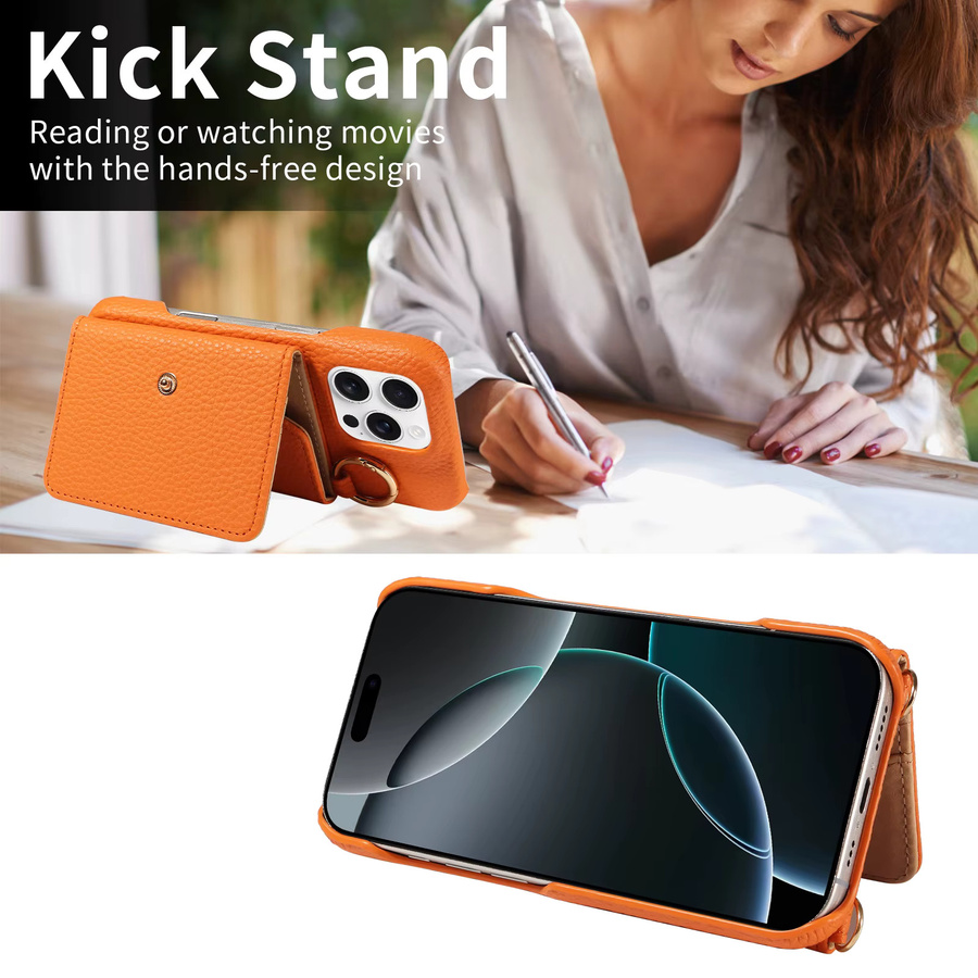 Crossbody PU-Leder-Handyhülle mit Spiegel für iPhone 17 17 Air 17 Pro 17 Pro Max 16 15 14 13 Pro in Pink und Orange mit Anti-Drop und Anti-Entmagnetisierung - Bild 2