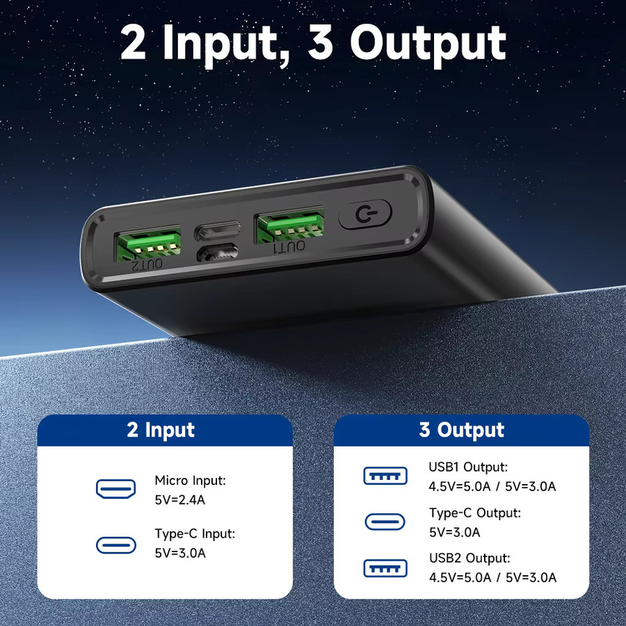 Hganus Power Bank 12000 mAh Tragbare Schnelllade-Powerbank mit USB-C-Eingang und -Ausgang in Schwarz - Bild 3
