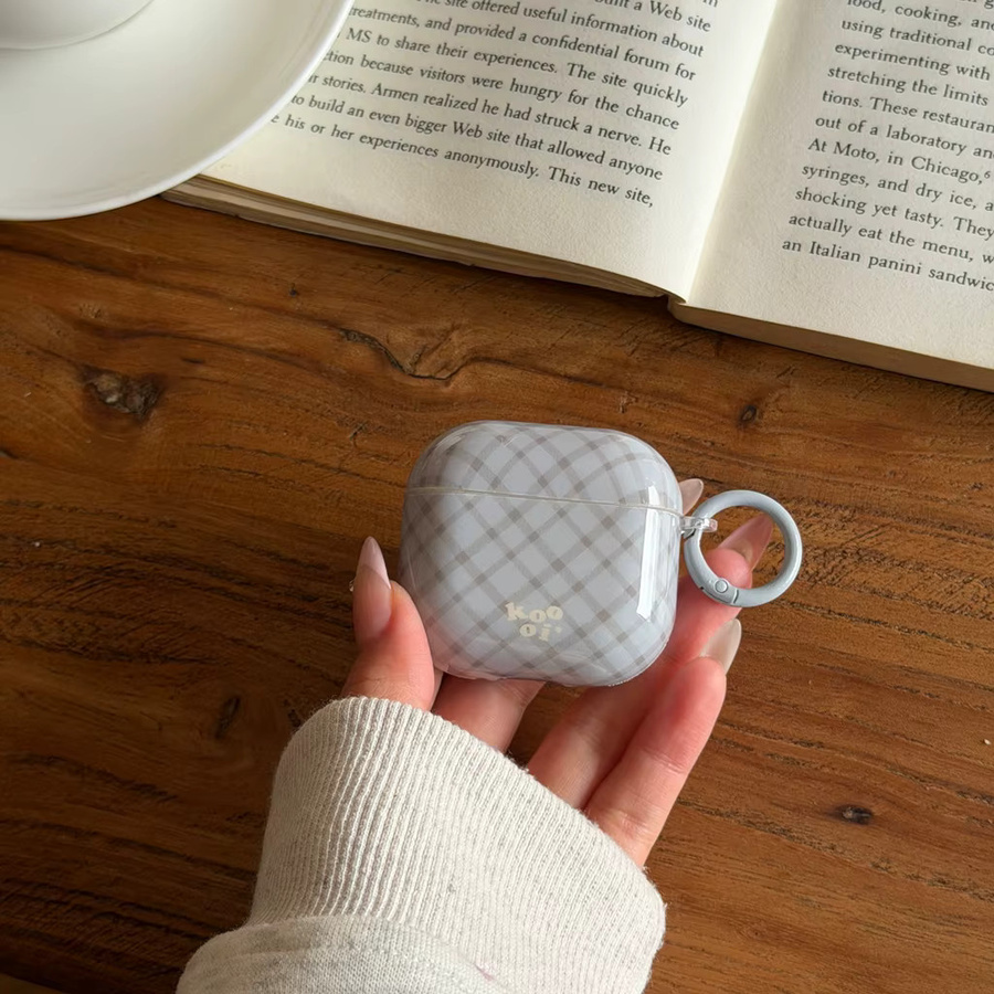 Glänzende Kopfhörer-Schutzhülle mit Diamantgitter-Muster für Apple AirPods 1, 2, 3, 4 und Pro in Grau-Blau - Bild 2
