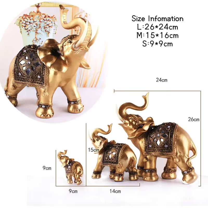 Elegante Elefanten-Statue aus Kunstharz in Gold für dein Feng Shui Glück und Wohlstand - Bild 6