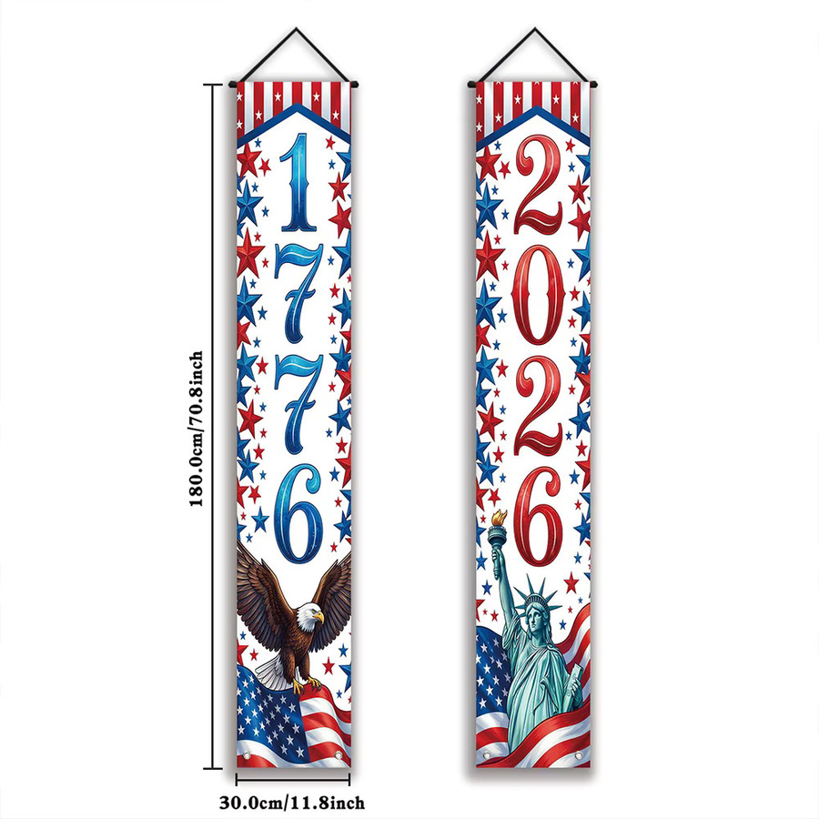 OURFETE Patriotisches Türbanner zum 250. Jahrestag am 4. Juli mit Adler und Freiheitsstatue, Dekovorhang für den Unabhängigkeitstag, Mehrfarbig, Breite: 30 cm, Höhe: 180 cm - Bild 6