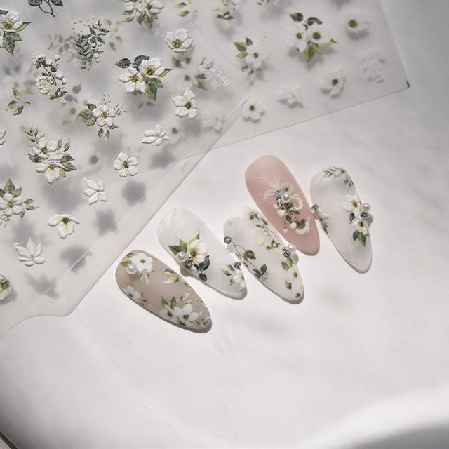 NAILFYOU Nagelaufkleber, 5D Blumen Design, Pfingstrose Jasmin Osmanthus - Bild 1