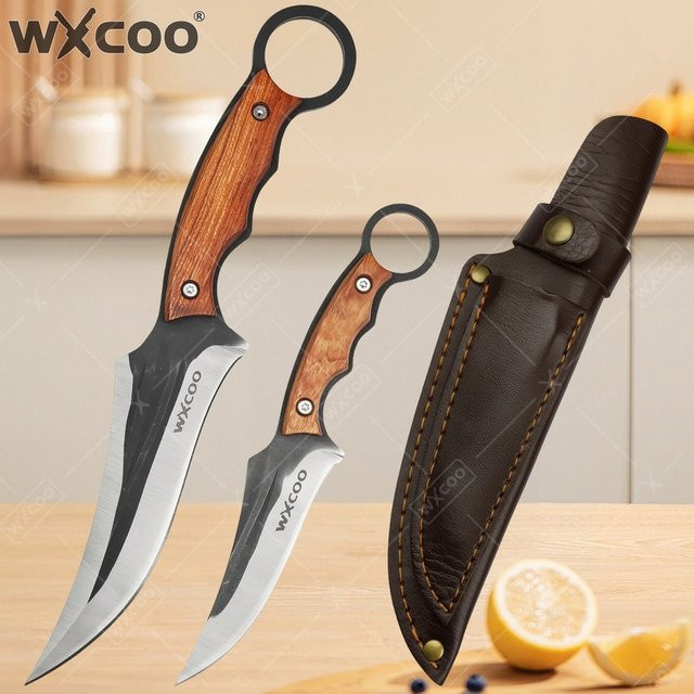 WXCOO Handgeschmiedetes Küchenmesser mit Scheide aus Edelstahl und Holz, Multifunktionales Ausbeinmesser und Fleischbeil für BBQ und Obst - Bild 1