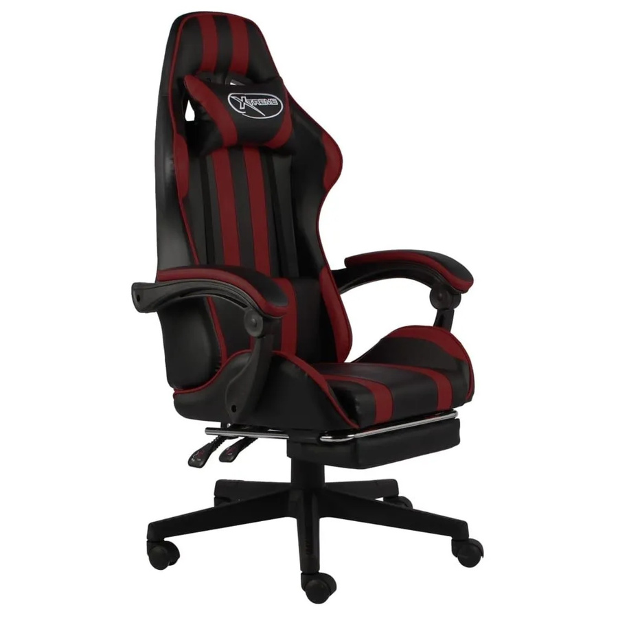 vidaXL Gaming-Stuhl mit Fußstütze aus Kunstleder in Schwarz und Weinrot - Bild 2