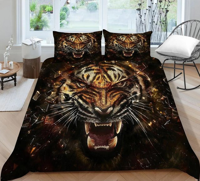 3D-Bettwäscheset Your Warm Home mit Tiger-Aufdruck, Schwarz, aus Polyester, bestehend aus Bettbezug und Kissenbezug, Breite: 70 cm, Länge: 133 cm - Bild 1