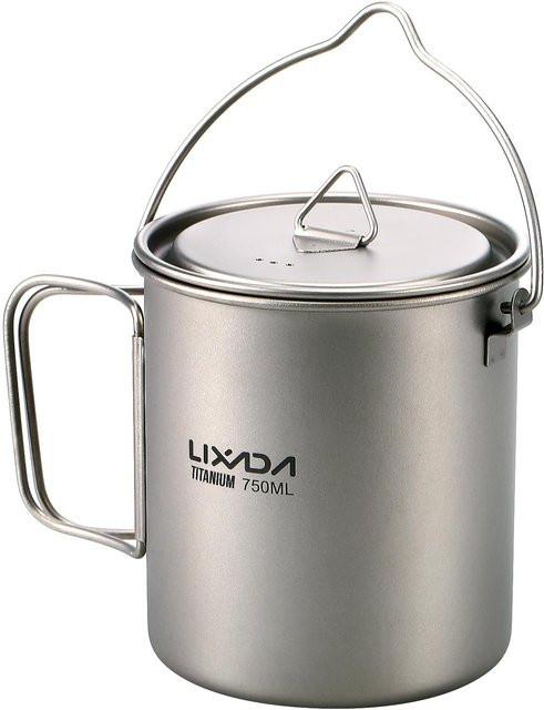 Lixada Ultraleichter Titan-Titantopf mit Deckel und klappbarem Griff, 750 ml - Bild 1