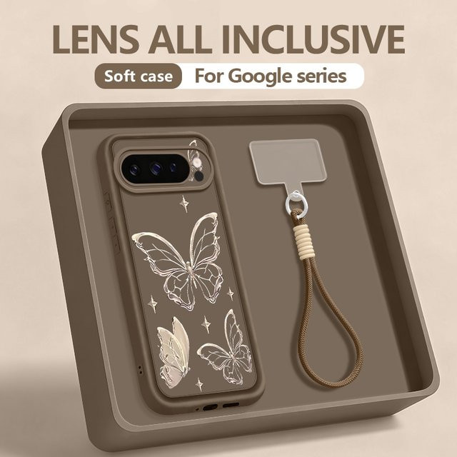 Google Pixel 9 Handyhülle mit Retro-Schmetterlingsmuster und Trageband in Rot, weiche TPU-Schutzhülle mit Handschlaufe - Bild 1