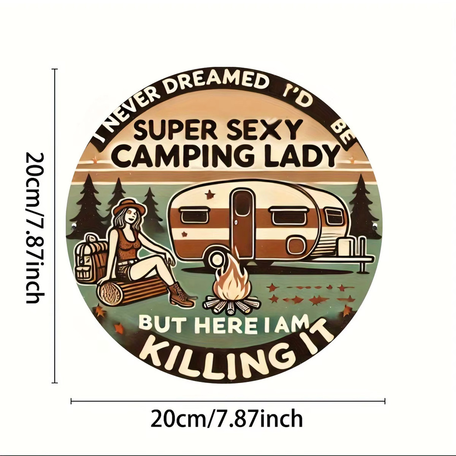 Potdemiel Vintage-Aluminiumschild Super Sexy Camping Lady, Mehrfarbig, Breite: 19,81 cm, Höhe: 19,81 cm - Bild 3