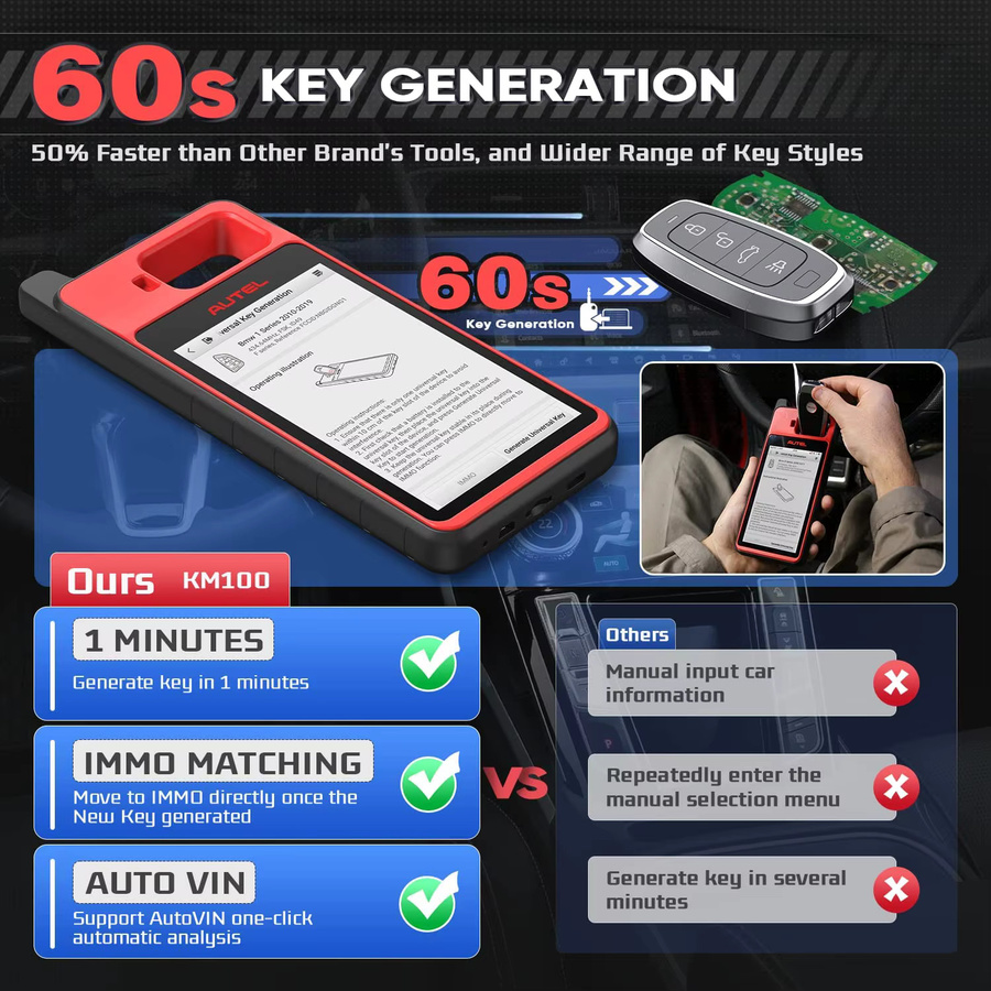 Autel MaxiIM KM100 Schlüsselanhänger-Programmiergerät mit 2 Stück Autel IKEY für schnelle Schlüsselgenerierung und OBD IMMO Schlüsselerkennung - Bild 5