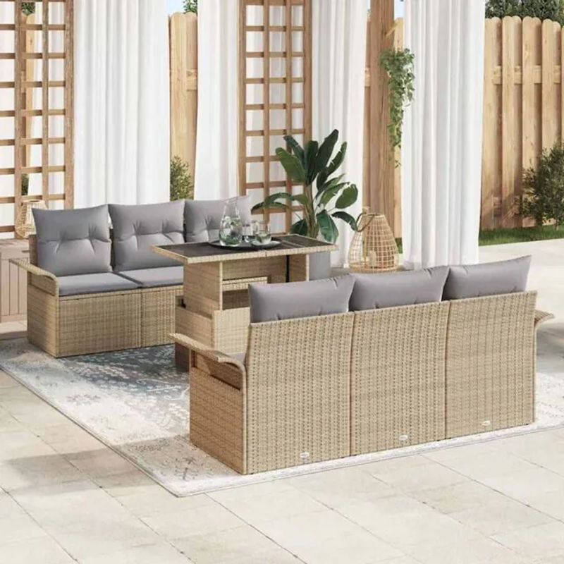 Vidaxl Garten-Sofa-Set aus Poly-Rattan mit 7-teiligem Zubehör und integriertem Stauraum in Beige - Bild 1