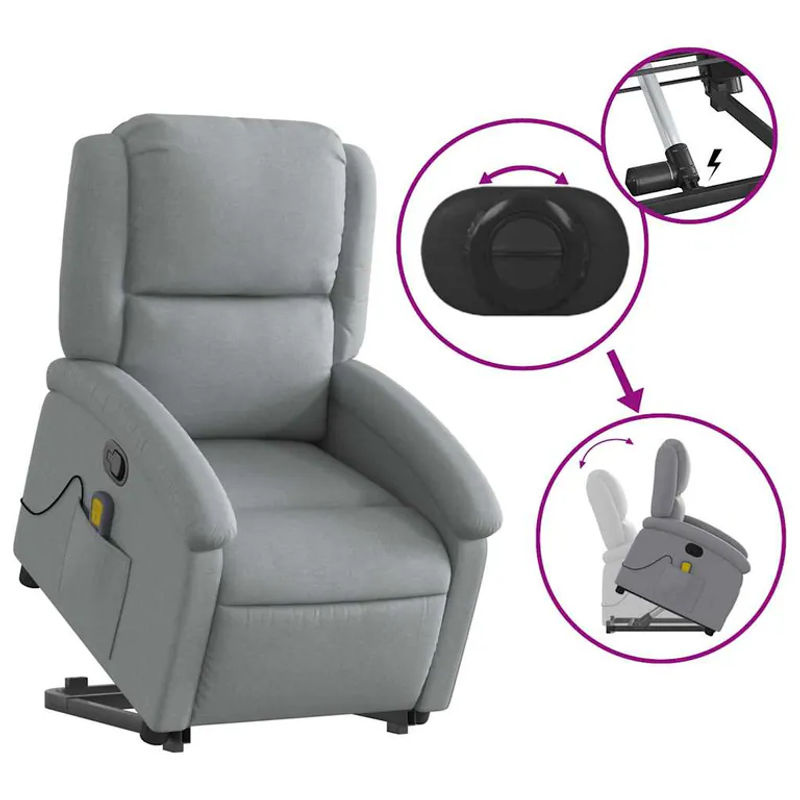 Vidaxl Relaxsessel Aufstehhilfe Massagesessel verstellbar in Grau aus Stoff - Bild 6