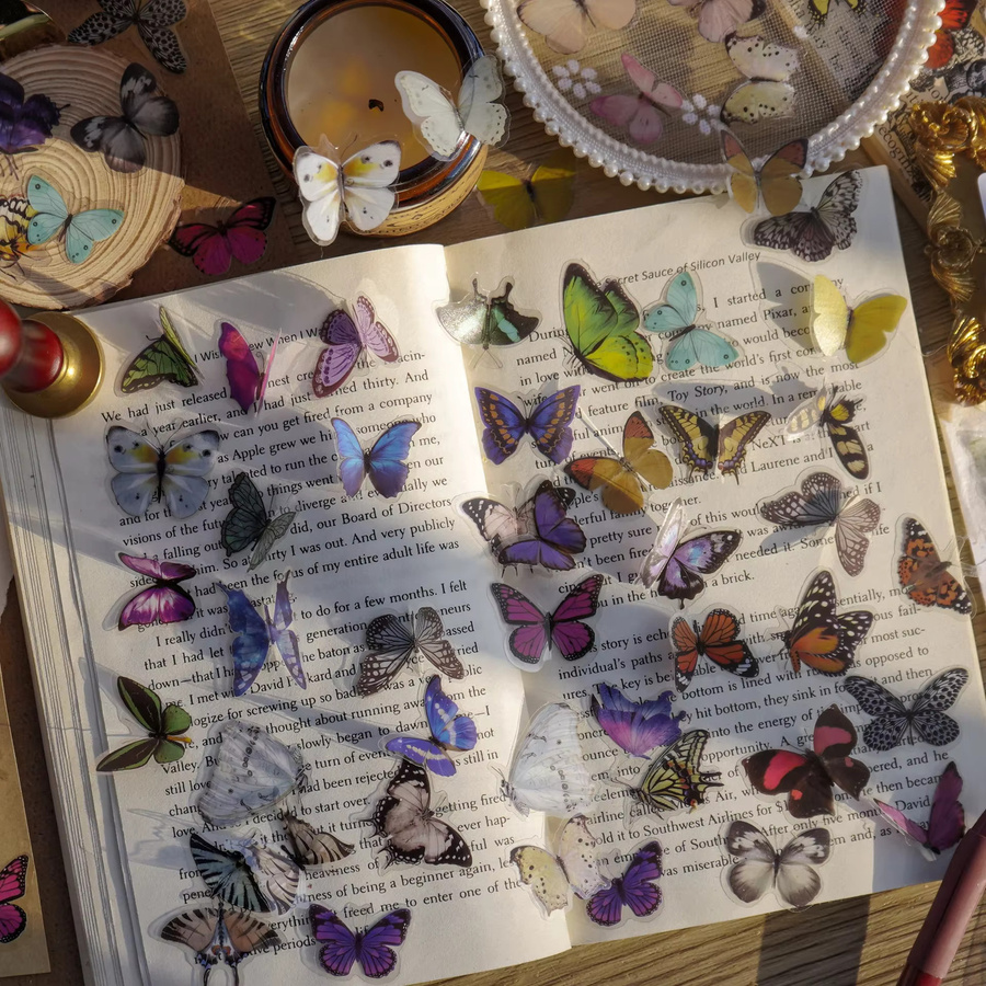 Journamm Schmetterling Serie Aufkleber, 40 Stück Packung, Wasserdichte PET Sticker für Kunst Collage, Junk Journal und DIY Scrapbooking, Mehrfarbig - Bild 1