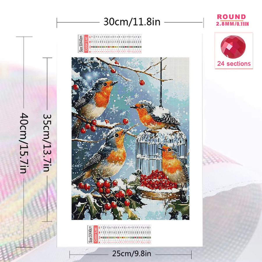 Momoart Diamantmosaik DIY Malerei Winter Vogel und Tiere als Strass Stickerei Wandkunst in Multicolour, Breite: 30,0 cm, Höhe: 20,0 cm - Bild 2