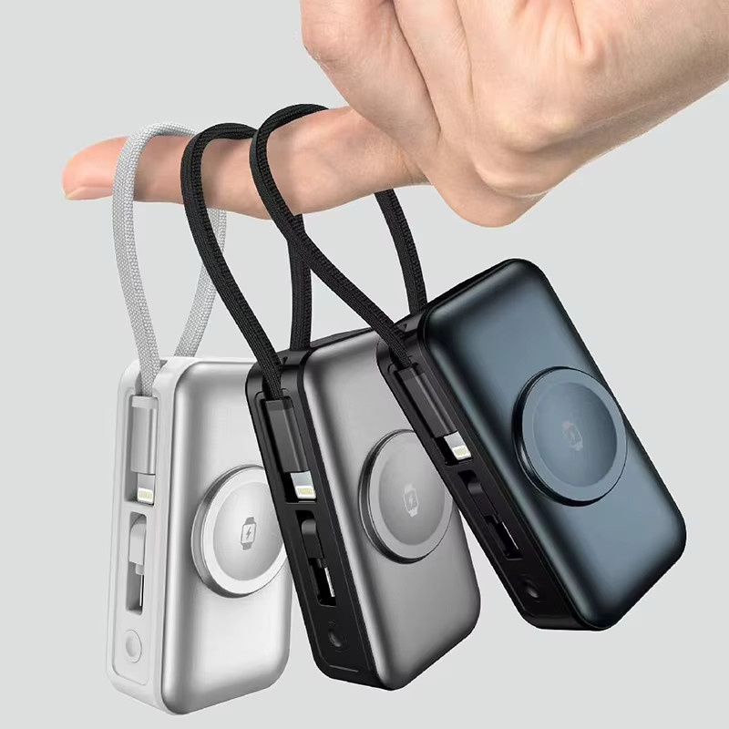 Mini-Powerbank mit USB-C-Kabelstecker PD20W in Silber, magnetisches kabelloses Ladegerät für iPhone 16 15 und Apple Watch 10 9 - Bild 5