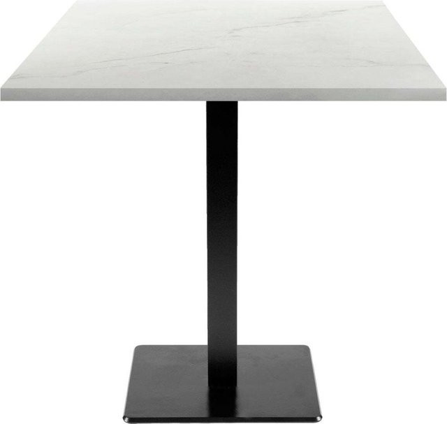 RestooTab Tisch Milan quadratisch mit Stein- und Holzdekor, Platte weiß-beige marmoriert und schwarzem Gestell, B/T/H: 70 x 70 x 75 cm - Bild 1