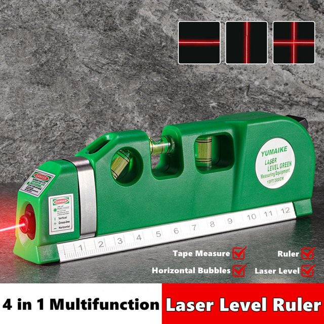 Multifunktionale Infrarot-Laser-Wasserwaage mit integriertem Maßband in Grün - Bild 1